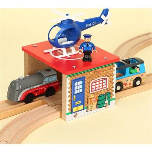 Wood Track Compatible Wooden Train Track Train Garage Parking Apron Station Simulate Railway Accessories Toys For Children Kids