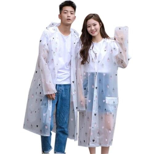 2019 Hot Sale Outdoor Rain Coat Women Covered Transparent EVA Girls Raincoat Travel Waterproof Rainwear Adult Poncho With Pocket
