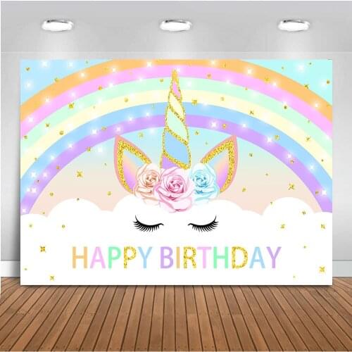 Happy Birthday Unicorn Party Decoration Rainbow Backdrop for Photography Glitter Background for Photo Studio Newborn Children