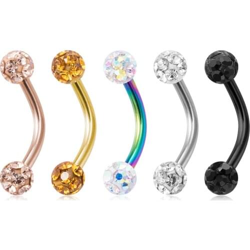 1pc Crystal Eyebrow Piercing Stud Curved Barbell Zircon Stainless Steel Banana Ring Lip Earrings Daith Helix Unisex Body Jewelry