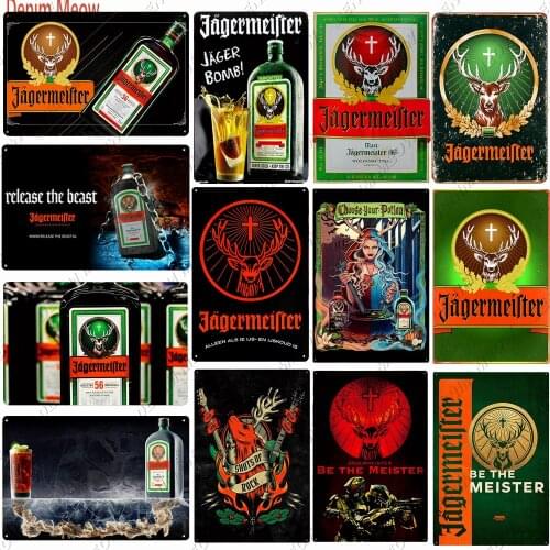 Alcohol Drink Jagermeister Deer Head Plaque Metal Vintage Wine Tin Signs Classic Wall Stickers Whiskey Home Bar Decoration WY55