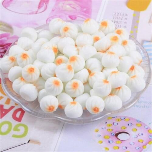 Julie Wang 20PCS Resin Small Baozi Charms Stuffed Bun Chinese Snacks Artificial Food Jewelry Making Accessory Home Decor