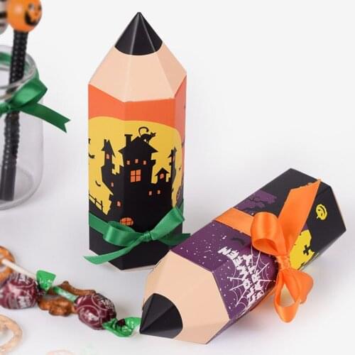 6pacs/lot Pencil-shaped Purple orange Candy-Box Halloween Surprise Gift Wrapping Party Decoration11.5x5cm