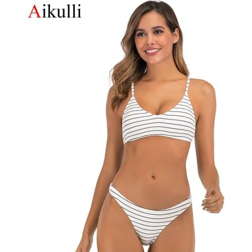 Aikulli Bikini Set 2020 Sexy Stripe Bikinis Women Push Up Bathing Suits Swimwear Low Waist Swimsuit Summer Beachwear Biquini