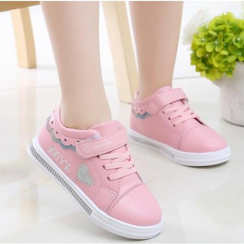 Children Shoes School Pu Shoes Lovely Girls Princess Casual Shoes Kids Running Sneakers Fashion Sequins Black/pink/white