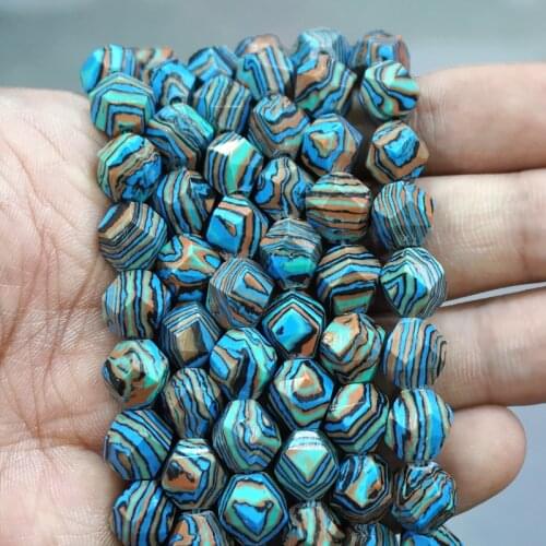 6/8/10MM Faceted Blue Stripe Malachite Natural Stone Round Loose Beads Diy Charms Bracelet Accessorie for Jewelry Making 15"