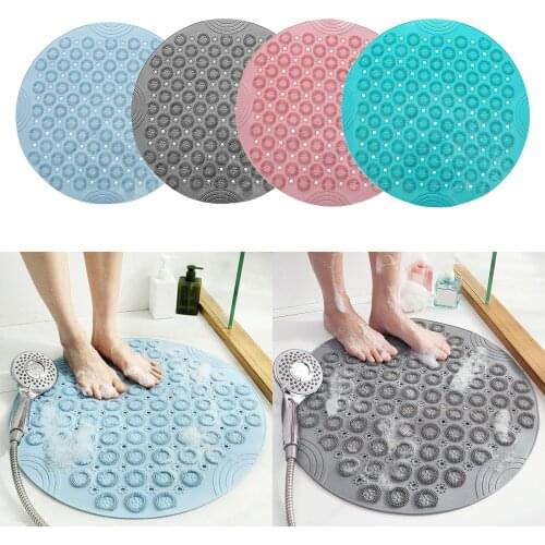 Round Bathroom Shower Mat with Drain Holes Foot Scrubber Massage Bath Mat Bath Massage Pad Suction Up Floor Shower Mat