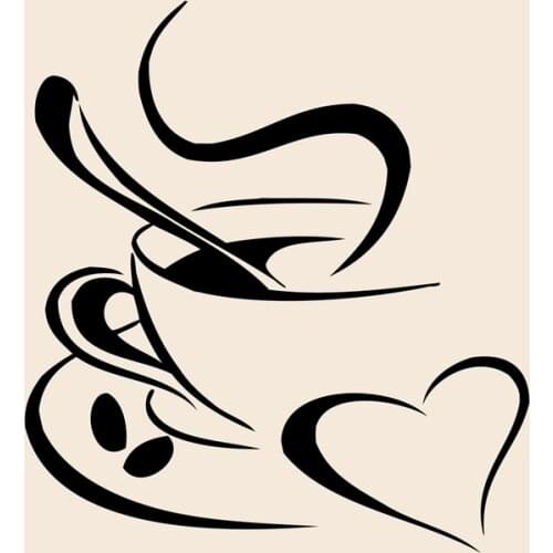 Kitchen wall sticker coffee , coffee cup with heart kitchen vinyl wall art decor decal stickers 25x22cm