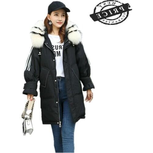 Real Fox Fur Hooded Jacket Women Winter White Duck Down Coat Female Korean Long Thick Warm Down Jacket Parka Hiver LW2533