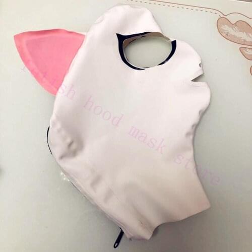 100%latex cat hood Latex mask fetish latex hood with Zip on Back latex mask bandage Costumes Accessories for Party halloween