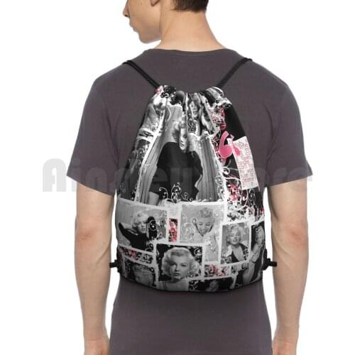 Marilyn Monroe " Deserve Me At My Best " Collage / Quote Backpack Drawstring Bags Gym Bag Waterproof Marilyn Monroe