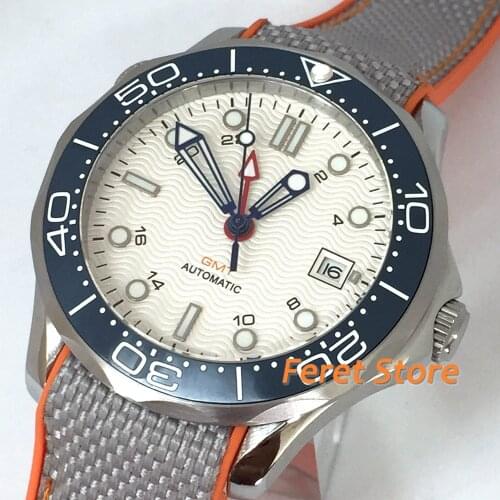 BLIGER Brand Mens Watch With Automatic GMT Movement Date Window Sapphire Glass Sterile White dial Ceramic Bezel Reloj masculino