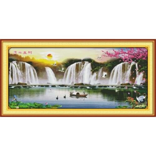 Running water brings wealth cross stitch kit 18ct 14ct 11ct count printed canvas stitching embroidery DIY handmade needlework