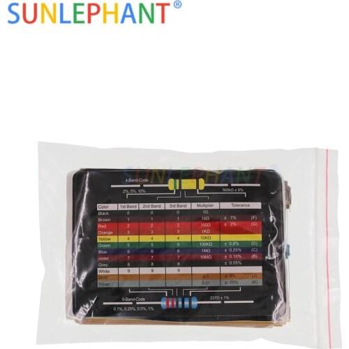 600pcs/set 30 Kinds 1/4W Resistance 1% Metal Film Resistor Pack Assorted Kit 1K 10K 100K 220ohm 1M Resistors 300pcs/set