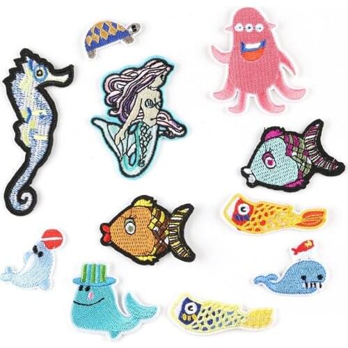 New Cute Cartoon Shell Crab Fish Seafood Animal Embroidery Patch DIY Clothing Accessories Decoration Supplies
