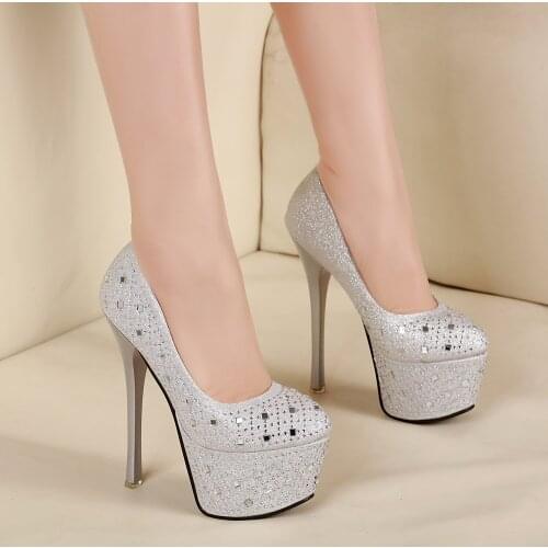 Hot models dress shoes 15cm / 16cm WOMEN super high heel thick heel waterproof platform Baotou single night club shoes
