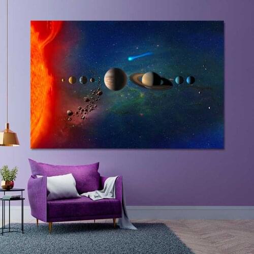 JBH Universe Space Moon Poster Silk Cloth Earth Canvas Painting Wall Art Planet Satellite Solor System Living Room Decoration