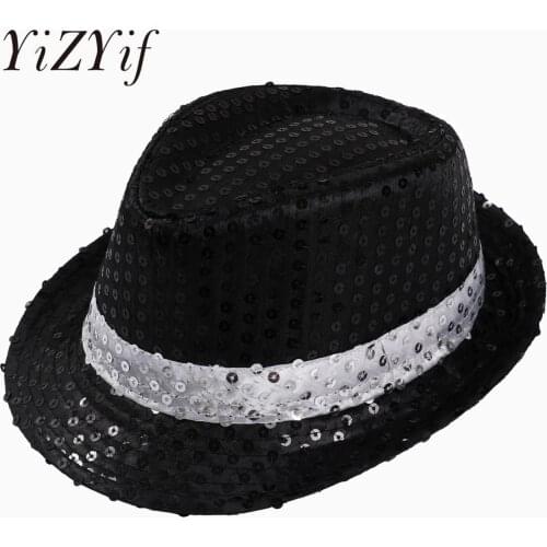 Boy Girl Men Woman Sequin Hat Performance Sequin Top Hat for Fancy Dress Birthday Party Cap Jazz Hat Dance Show Props Fedora