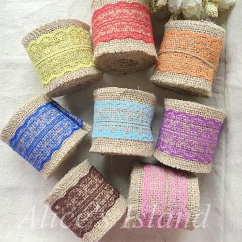 Mixed Colorful Lace Burlap Hessian Ribbon Trims Tape roll vintage rustic wedding decoration mariage wedding cake topper