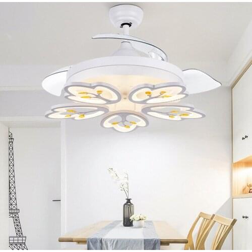 Modern Ceiling Fans With Light White Color With Follower Acrylic Lampshade Design Fans Lamp for living room bedroom Chandeliers