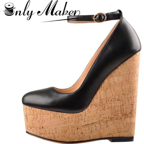 Onlymaker Womens Fashion Ankle Strap Wedge High Heel Platform Round Toe Snakeskin Pumps Casual Leopard Black Shoes US5-US15
