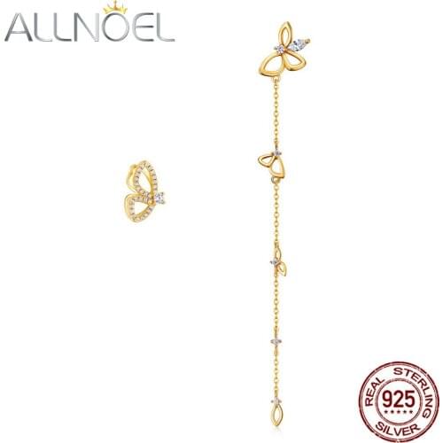 ALLNOEL 100% 925 Sterling Silver Earrings For Women Zircon Butterfly Shape Personalized Long Chain Earrings Engagement Jewelry