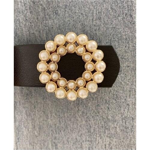 Womens Black Double Row Pearl Buckle Belt Must Dizgili With Pearl Women 'S Belt Trend Special Design Women 'S Belt