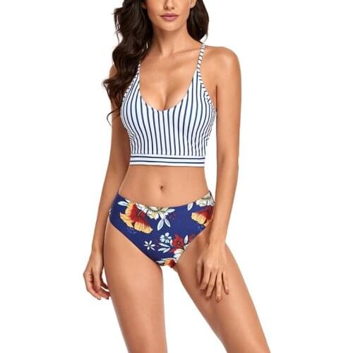 Womens Sexy Bikini Tank Top 2-Piece Split Printed Swimsuit Set