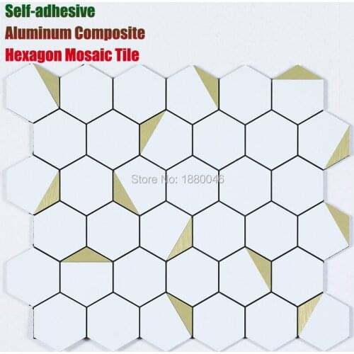 1 box 11 pcs Self-adhesive Hexagon Aluminum Composite Mosaic Tile wall sticker interior decoration wall material mosaic tile