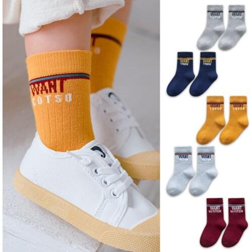 5 Pair/lot Kids Socks Cotton Made Boys Letter Pattern Socks for Spring and Autumn Kids Student Socks