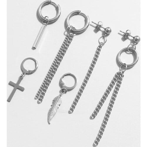 6pcs/set Punk Cool lightn Small Hoop Earrings With Pandent Personality Korean kpop Earring For Women men Jewelry