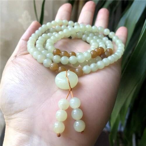 Natural hetian green jade bracelet unique jadite jade bangle 108 pray beads 6mm beads rosary for men women prayer jade jewelry