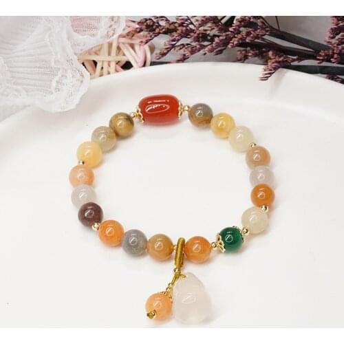 New Style Gourd Natrual Chalcedony Bracelets for Women Vintage Handmade Jade Beaded Strand Bracelet Fashion Jewelry YBR286