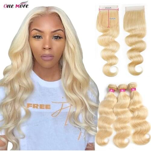 613 Bundles With Closure 4x4 Inch Blonde Body Wave Bundles With Closure 100% Remy Human Hair Bundles With Closure Free Part