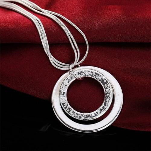 925 Silver Double Round Circle Multilayers Snake Chain Necklace For Women Silver Necklaces Jewelry Gift