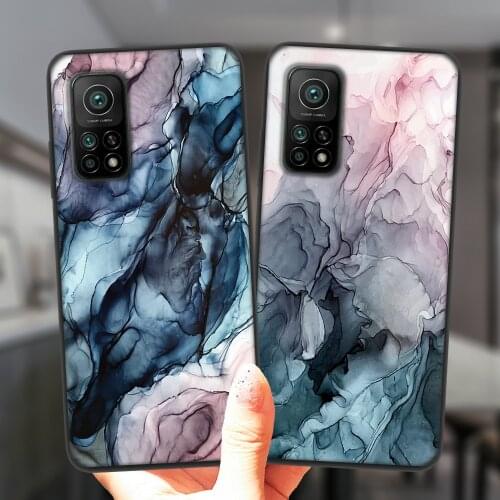 Marble Art Painted Phone Case For Xiaomi Mi 10T Lite Redmi Note 10 10S 9S 7 8 9 Note10 Pro 8T 9C Black Soft Silicone Back Cover