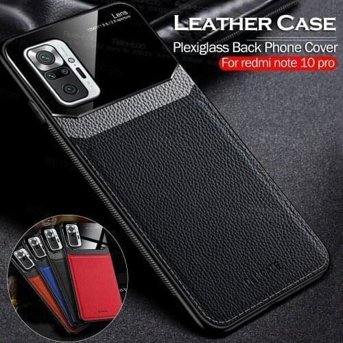 For Xiaomi Redmi Note 10 Pro Case Leather Plexiglass Back Phone Covers Xiomi Redme Red mi Note10 Not 10Pro Silicone Frame Coque