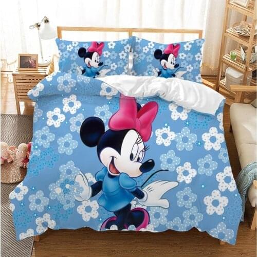 Disney Minnie mikey mouse Kids Bed Bedding Sets Cartoon Girls Duvet Cover Bedclothes Pillowcase Children Gift
