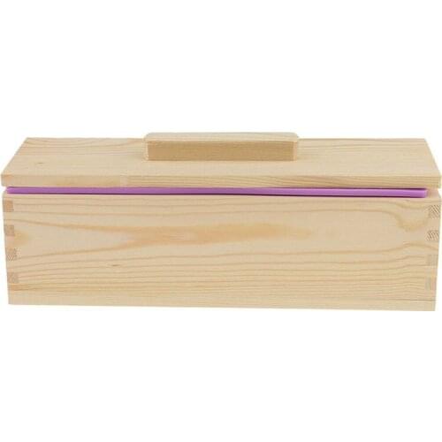 DIY Handmade Soap Silicone Mold - Rectangular Soap Mold with Wooden Box and Wooden Lid - purple + wood, 900ml