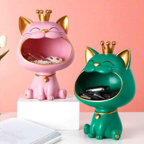 Home Decor 3D Cat Statue Sculpture Table Decoration Miniature Figurine Sundries Storage Box Modern Living Room Desk Decorations