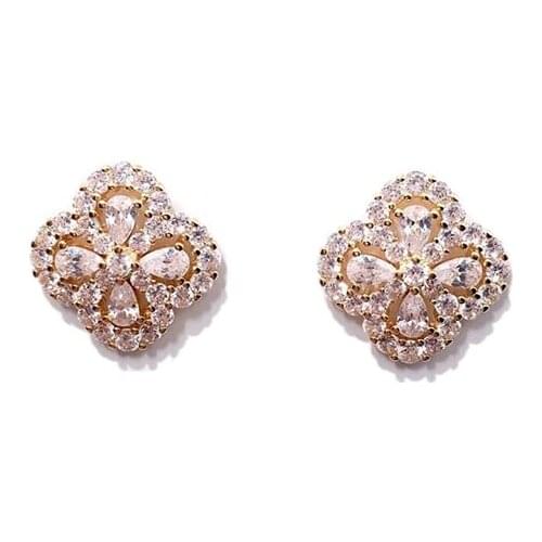 Exquisite trend hollow flower copper micro-tinted rhinestone cz stud earrings