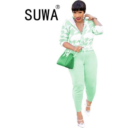 Two Piece Set Women Tie Dye Zipper Long Sleeve Jacket Tops And High Waist Skinny Pencil Pants Tracksuit Casual Streetwear