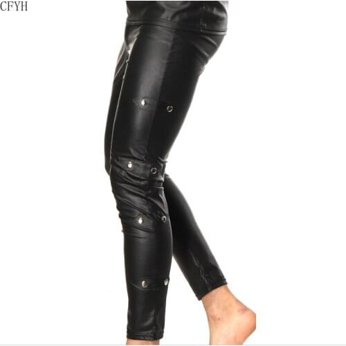 Mens Faux Patent Leather Leggings Nightclub Stage Skinny Performance Pants Stretch Men Sexy Trousers
