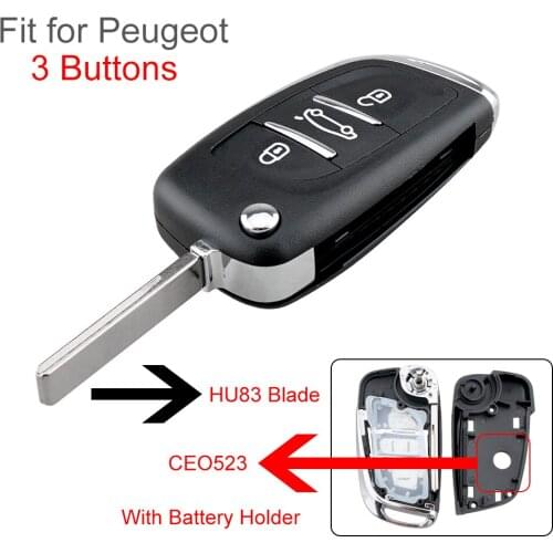 3 Buttons CE0523 Modified Flip Folding Remote Car Key Shell Case Replacement with HU83 Blade Fit for Peugeot 306 / 407 / 807