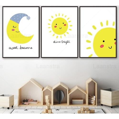 Cartoon Hat Moon Sun Decoration Painting Sunshine Sweet Dream Childrens Room Decoration Poster Kids Room Canvas Painting Warm
