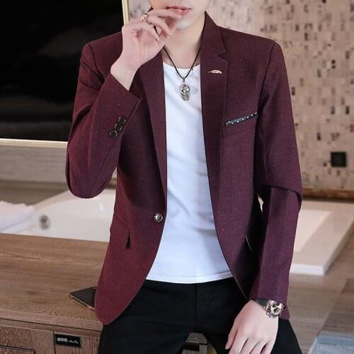 2021 Mens Slim Fit One Button Casual Dot Printed blazer Youth Autumn New Handsome blazer