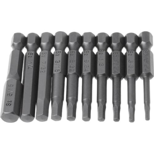 N58C 10pcs Magnetic Hexagon Screwdriver Bit S2 Steel 1/4 Inch Hex Shank Screw Drivers Set 50mm