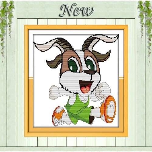 A cute little goat cartoon painting counted printed on the canvas DMC 11CT 14CT kits DIY Cross Stitch embroidery needlework Sets