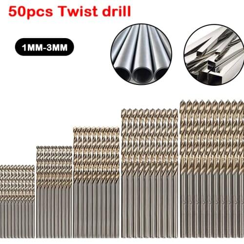 50pcs Titanium Coated Drill Bits Set HSS Extractor Drill Bit Electric Screwdriver Drill Bit Electric Drill 1-3mm Twist Drill