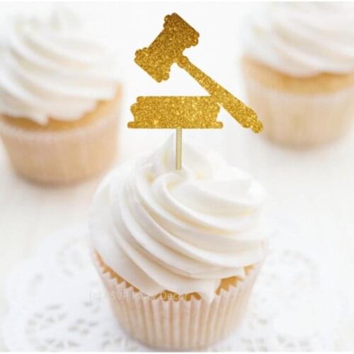 Personalised Gavel glitter Cupcake Toppers,Custom Law glod Cupcake Toppers, Law School Graduation Decorations, Lawyer topper